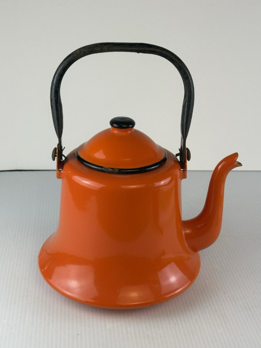 VTG MCM Enamel Teakettle J.C.P. Japan Orange Black Mid-Century Modern Stovetop